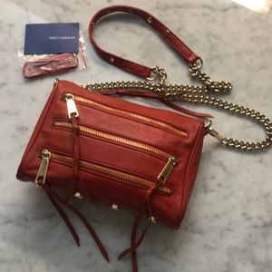 Rebecca Minkoff mini 5 zip crossbody red with gold hardware. Almost new!